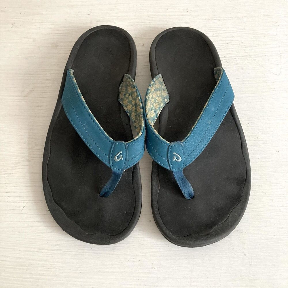Olukai Ohana Flip Flop Beach Sandals Womens Size 6 Teal Arch Support Comfort
